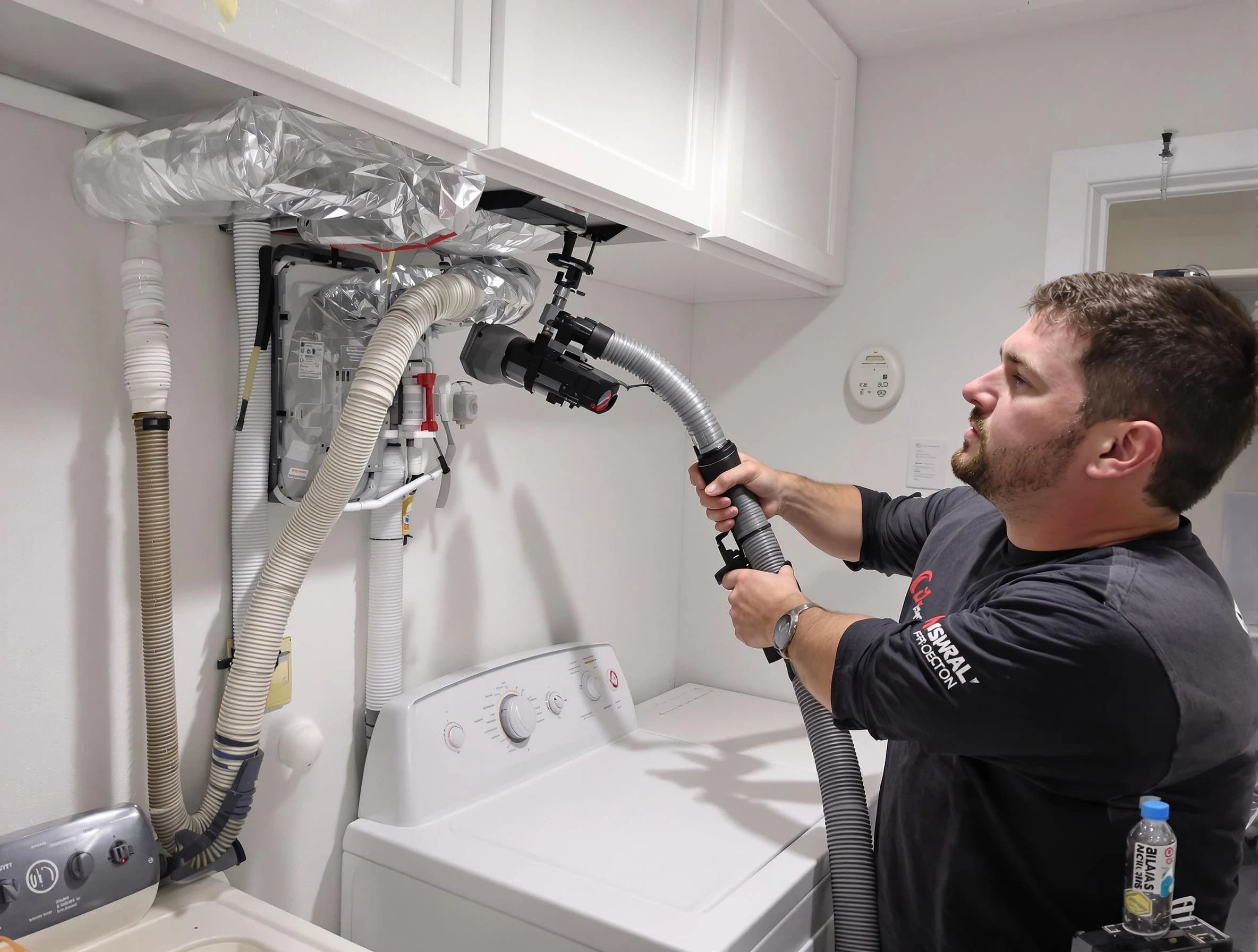Scottdale Dryer Vent Cleaning certified technician performing safety-focused gas dryer vent cleaning in Scottdale